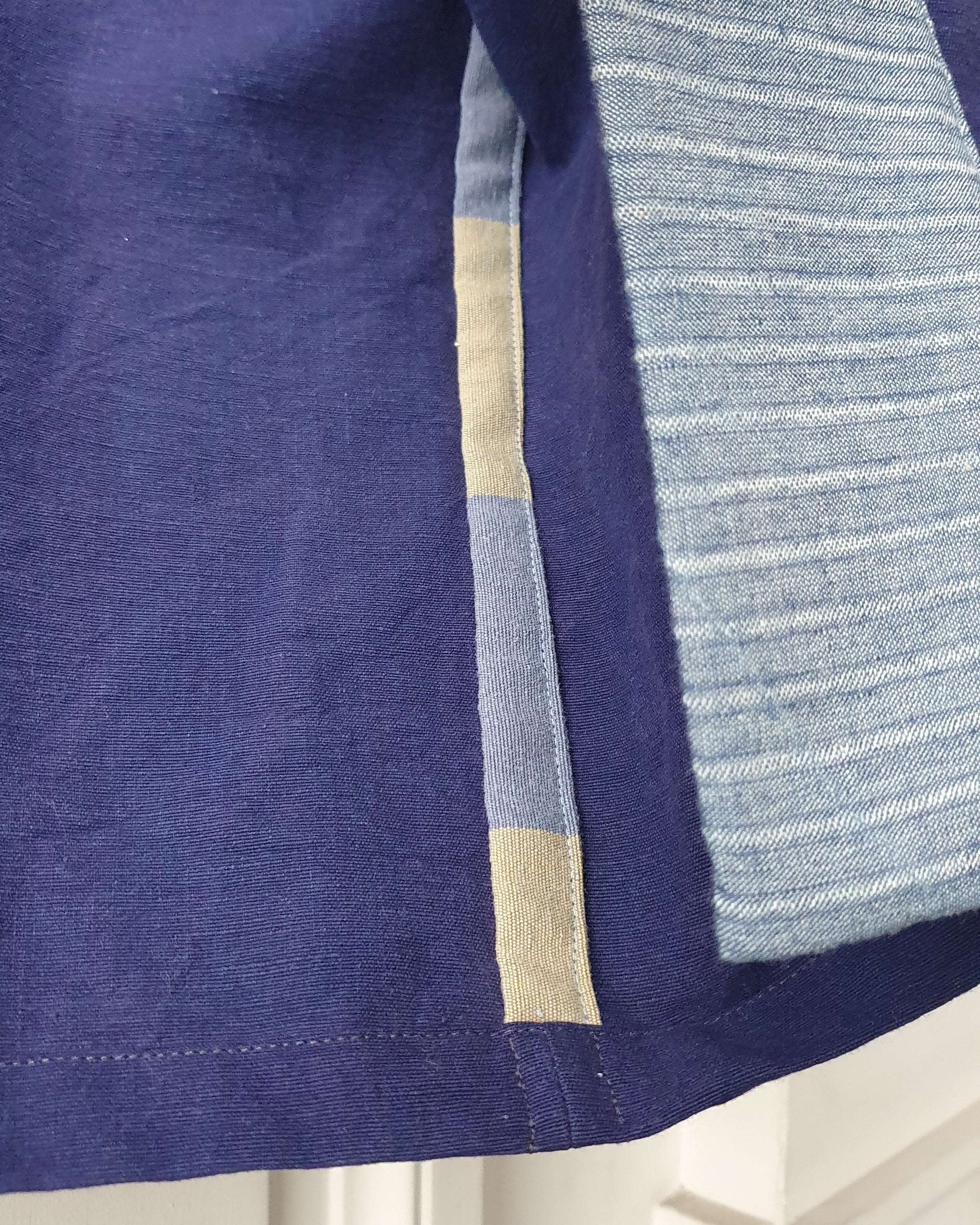 Unique handcrafted patchwork Haori Kimono jacket in cotton, in colors blue and green checks. Made by Atelier Heimat, handcrafted by Kachiri Faes